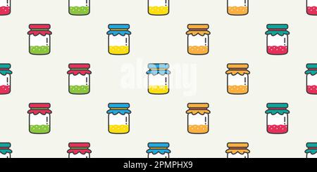 fruit Jam Bottle Seamless Pattern vector isolated wallpaper background colorful Stock Vector