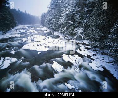 Winter view of the Ausable River in the Adirondacks, New York, USA; New York, United States of America Stock Photo