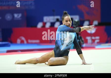 Antalya, Turkey. 14th Apr, 2023. KOVACS Zsofia (HUN) floor during European Championsps Artistic Gymnastics - ALL AROUND WAG, Gymnastics in Antalya, Turkey, April 14 2023 Credit: Independent Photo Agency/Alamy Live News Stock Photo