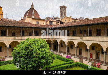 Courtyard in Sam Lorenzo Basilica on a rainy day. Florence, Italy Stock Photo
