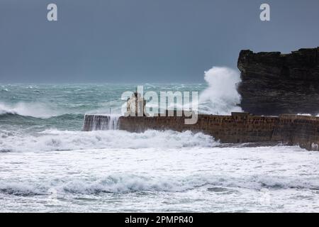 Storm Noa hits Portreath In Cornwall, UK Stock Photo
