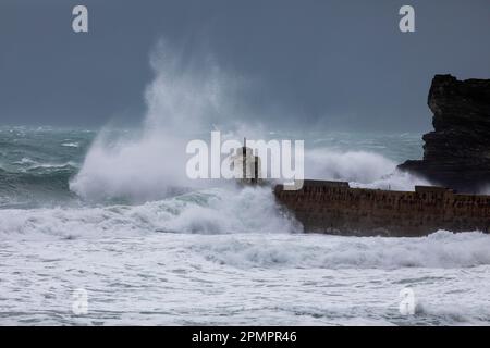 Storm Noa hits Portreath In Cornwall, UK Stock Photo