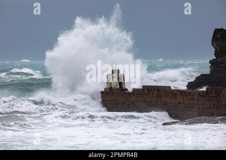 Storm Noa hits Portreath In Cornwall, UK Stock Photo