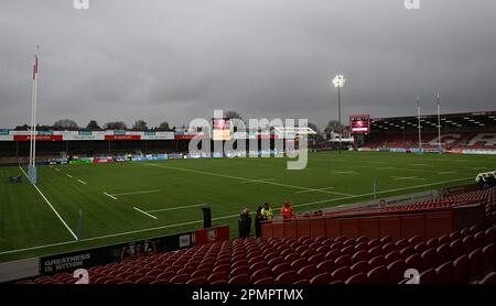 Kingsholm Stadium, Gloucester, Gloucestershire, UK. 14th Apr, 2023.  Gallagher Premiership Rugby, Gloucester versus Bath; view of