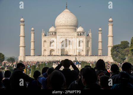 Crowds of tourists at the Taj Mahal; Agra, India Stock Photo