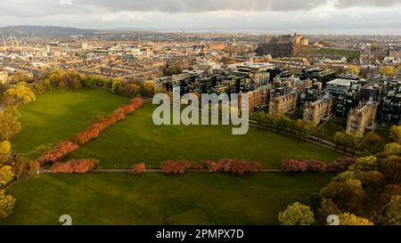 Aerial view of Edinburgh's Meadows in bloom. Stock Photo