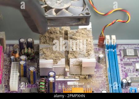 Dirt and dust on PC cooling radiator. Dirt on CPU cooling radiator Stock Photo