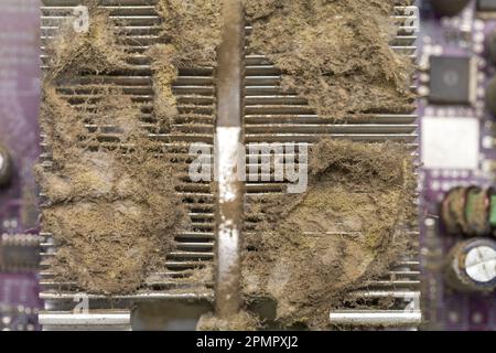 Dirt and dust on PC cooling radiator. Dirt on CPU cooling radiator Stock Photo