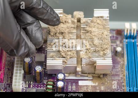Dirt and dust on PC cooling radiator. Dirt on CPU cooling radiator Stock Photo