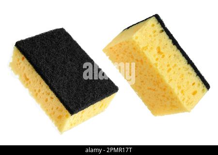 Yellow Sponges For Washing Utensils On A White Background Stock