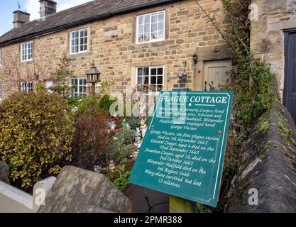 The plague cottages in the Derbyshire Peak District village of Eyam England Stock Photo