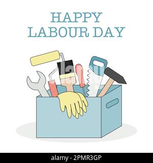 Happy Labour Day holiday, box with tools and worker gloves, vector illustration for posters, flyers and greeting cards Stock Vector