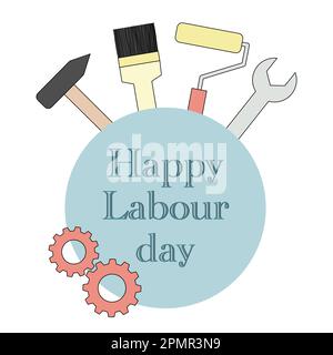 Happy Labour Day holiday, box with tools and worker gloves, vector illustration for posters, flyers and greeting cards Stock Vector
