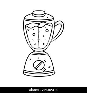 Blender for smoothies in hand drawn doodle style. Vector illustration isolated on white. Coloring page. Stock Vector