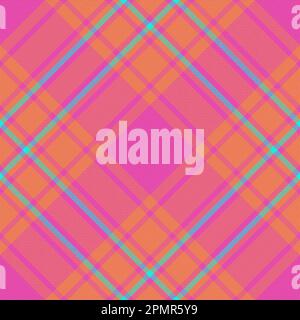 Texture fabric plaid. Background seamless vector. Check textile tartan pattern in cyan and magenta colors. Stock Vector