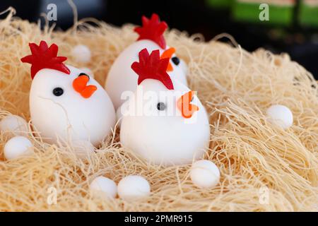 Funny easter marzipan art chicken cake dessert Stock Photo