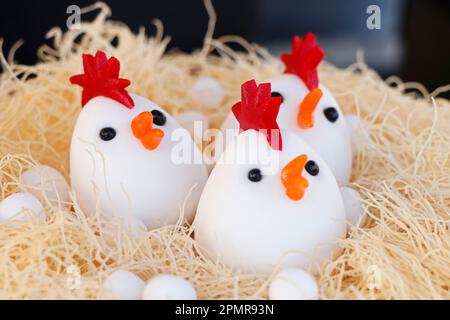 marzipan art chicken cake dessert, easter speciality Stock Photo