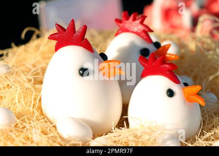 Funny easter marzipan art chicken cake dessert Stock Photo