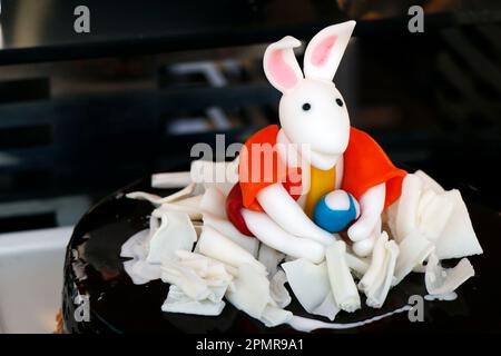 marzipan art bunny or rabbit cake dessert, easter speciality Stock Photo