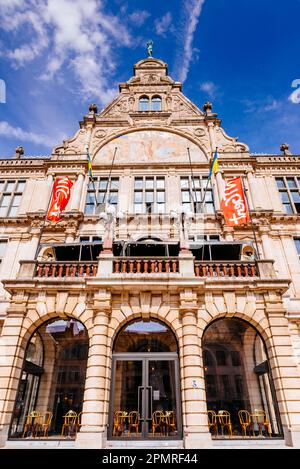 Royal Dutch Theatre, home of NTGent, a European city theatre based in Ghent. Classic theatre in the city centre. Ghent, East Flanders, Flemish Region, Stock Photo