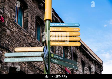 Tourist information post. Ghent, East Flanders, Flemish Region, Belgium, Europe Stock Photo