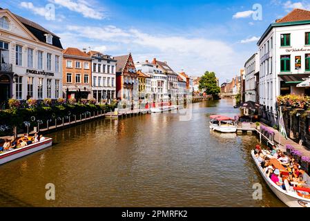 View from the Vleeshuisbrug bridge. Ghent, East Flanders, Flemish Region, Belgium, Europe Stock Photo