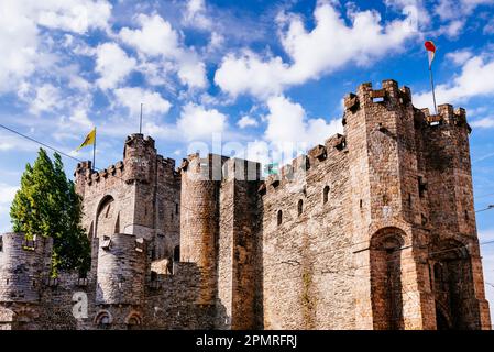 The Gravensteen is a medieval castle at Ghent. The current castle dates from 1180 and was the residence of the Counts of Flanders until 1353. It was s Stock Photo