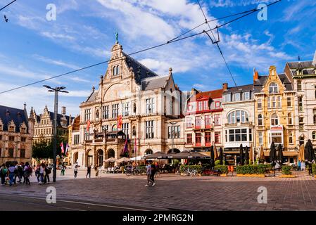 Royal Dutch Theatre, home of NTGent, a European city theatre based in Ghent. Classic theatre in the city centre, Sint-Baafsplein. Ghent, East Flanders Stock Photo