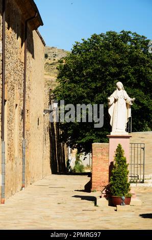 Stone statue of Mary of Jesús of Ágreda outside the convent. Convent of La Concepción is a convent of monastic closure of the Conceptionist Mothers lo Stock Photo