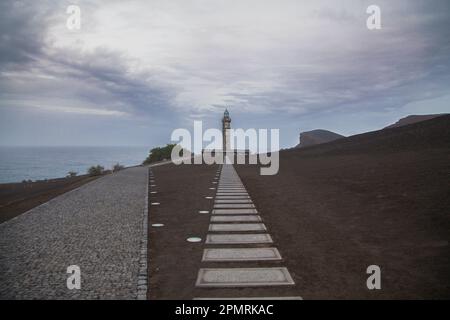 Lighthouse of Ponta dos Capelinhos in Faial, the Azores Stock Photo