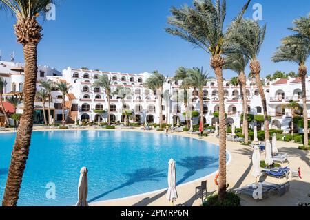 A view of the swimming pool of Royal Savoy luxury hotel in Sharm el-Sheikh, Egypt Stock Photo