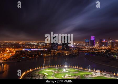 Beautiful Aerial View of Lusail Zig Zag Tower Qatar Stock Photo
