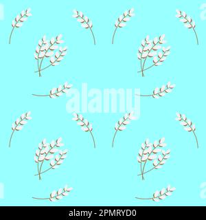 Sprigs of blossoming willow on a blue background. Great Easter holiday. Seamless vector pattern. Stock Vector