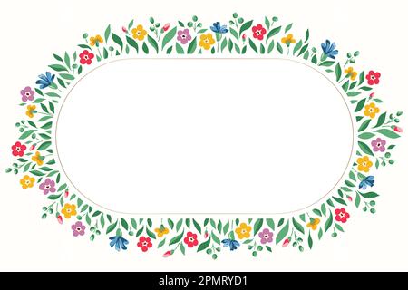 Bright Chintz Romantic Meadow Wildflowers Vector Ellipse Oval Frame Stock Vector