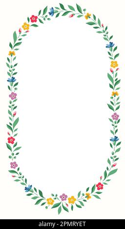 Bright Chintz Romantic Meadow Wildflowers Vector Ellipse Oval Wreath Stock Vector