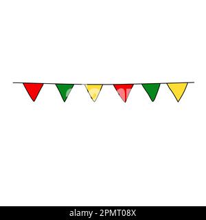 Bunting garland or pennant flags, red, green, yellow Mexican colours, doodle style vector illustration Stock Vector