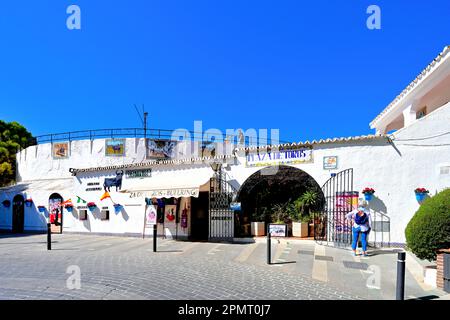 Malaga Mijas Pueblo village the Plaza de Toros bullring in dazzling  sunlight and deep blue sky Stock Photo