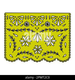 Mexican paper cut flag Papel Picado template design, doodle style vector illustration Stock Vector