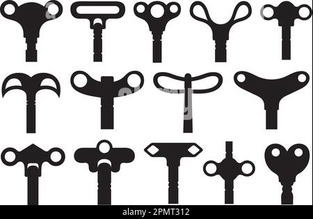 Set of different wind up keys isolated on white background Stock Vector