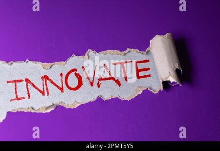 Definition of the word Innovation. Innovation highlighted with green marker. Stock Photo