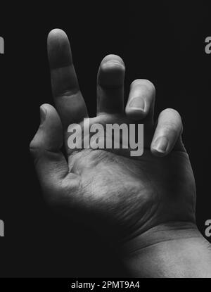Adult male Close up hand in black and white Stock Photo