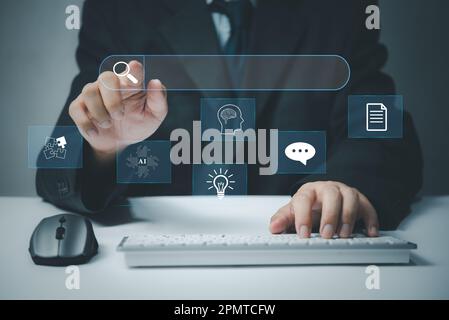 search ChatGPT chatting artificial intelligence chatbot. OpenAI Digital chatbot, chatGPT, robot Data Search Technology, Search Engine Optimization. Ma Stock Photo