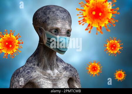 Alien in face mask, conceptual illustration Stock Photo - Alamy