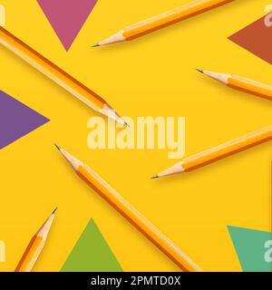 Top view of seamless background of pencils on colored background, creative design Stock Photo