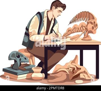 Paleontologist study dinosaur remains Stock Vector