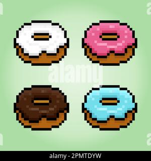 Picture of Pixel Donuts Set. Food in Vector Illustration, Cross Stitch Pattern. Stock Vector