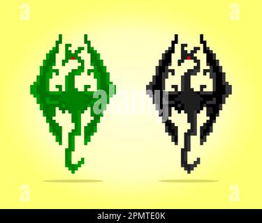 8-bit pixel dragon green and black. Fantasy animals in vector illustrations. Stock Vector