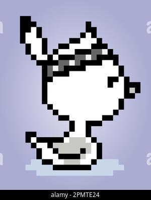 8-bit pixels the duck are swimming. Animal game assets in vector illustrations. Stock Vector