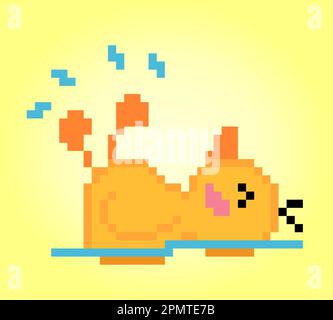 8-bit duck pixels are swimming. Animal game assets in vector illustrations. Stock Vector