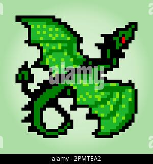 8-bit green dragon pixel image. Animals in vector illustrations. Stock Vector